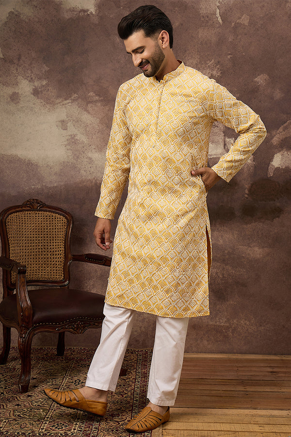 Yellow Viscose Rayon Solid Embroidered Straight Kurta HMKU1385