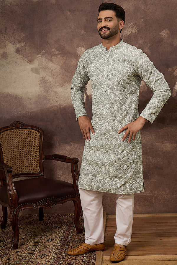 Green Viscose Rayon Solid Embroidered Straight Kurta MKU1386