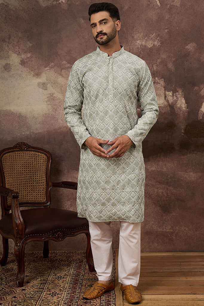 Green Viscose Rayon Solid Embroidered Straight Kurta HMKU1386