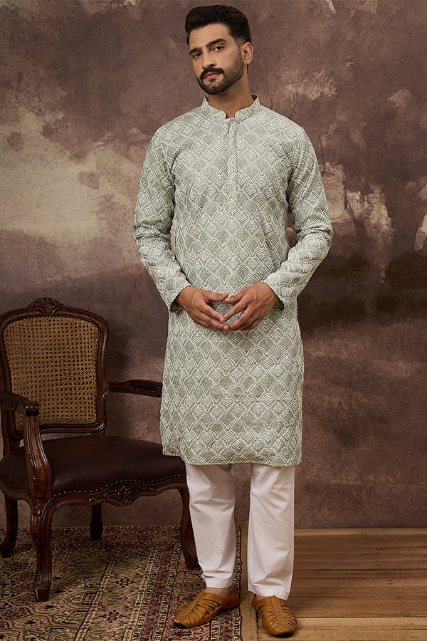Green Viscose Rayon Solid Embroidered Straight Kurta MKU1386