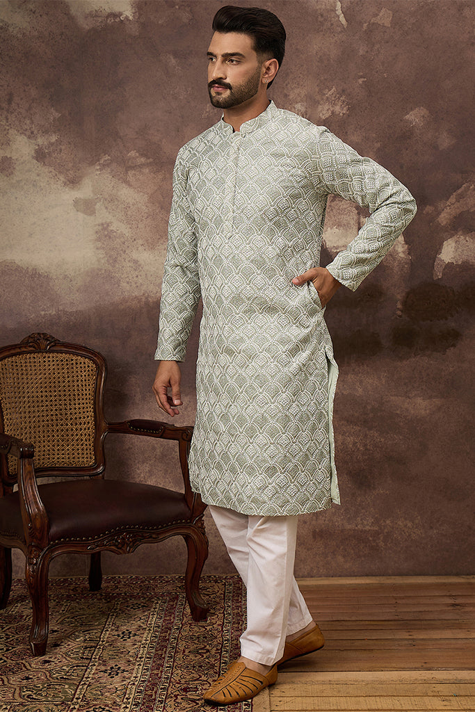 Green Viscose Rayon Solid Embroidered Straight Kurta MKU1386