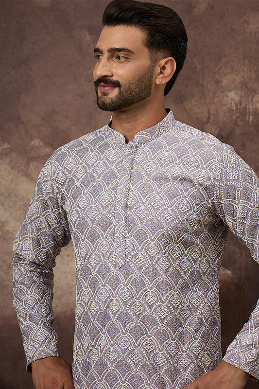 Lavender Viscose Rayon Solid Embroidered Straight Kurta HMKU1387
