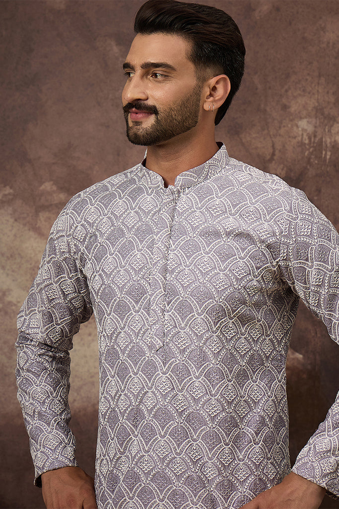 Lavender Viscose Rayon Solid Embroidered Straight Kurta HMKU1387