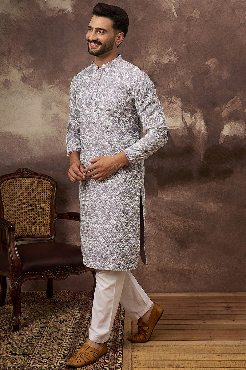 Lavender Viscose Rayon Solid Embroidered Straight Kurta MKU1387
