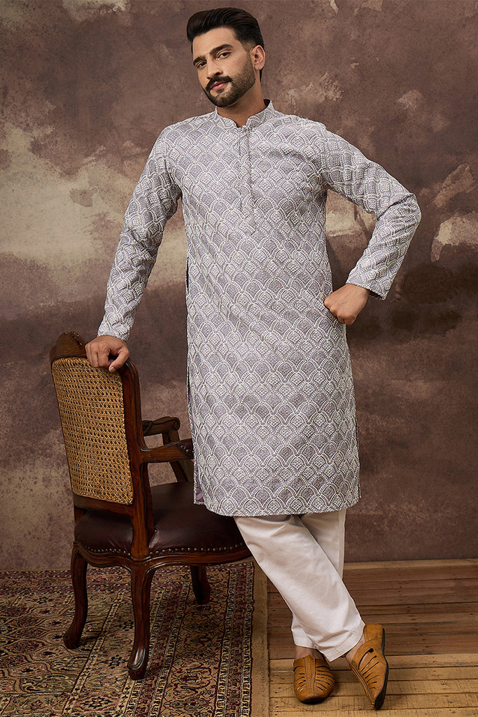 Lavender Viscose Rayon Solid Embroidered Straight Kurta MKU1387