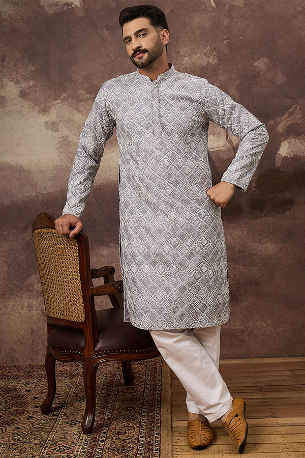 Lavender Viscose Rayon Solid Embroidered Straight Kurta MKU1387