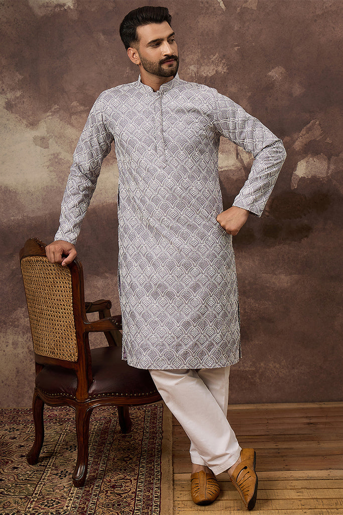 Lavender Viscose Rayon Solid Embroidered Straight Kurta MKU1387