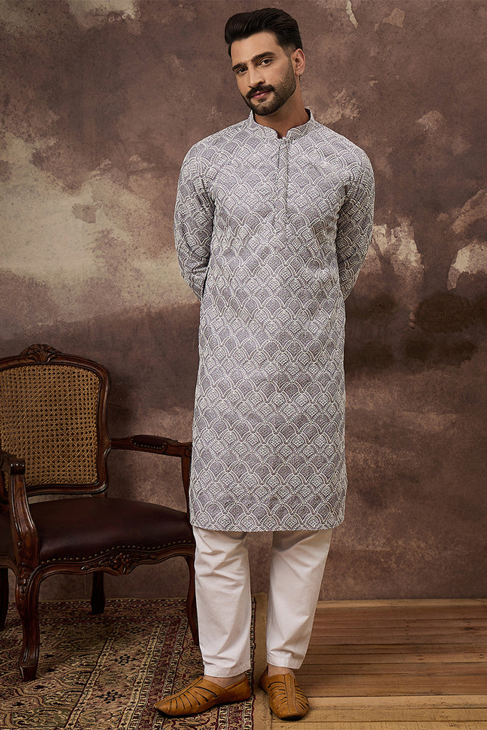 Lavender Viscose Rayon Solid Embroidered Straight Kurta HMKU1387