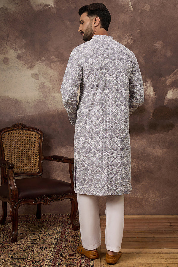 Lavender Viscose Rayon Solid Embroidered Straight Kurta MKU1387
