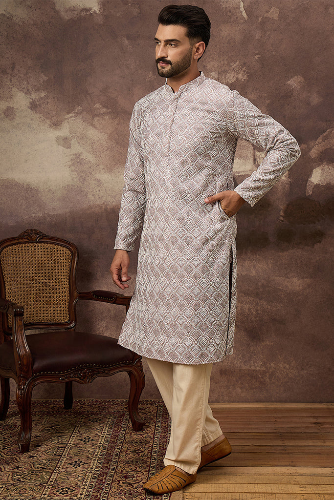 Mauve Viscose Rayon Solid Embroidered Straight Kurta MKU1389