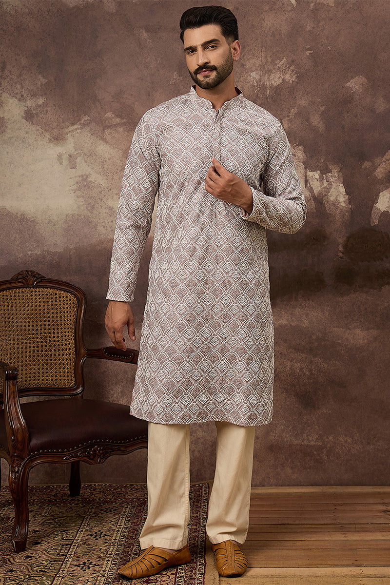 Mauve Viscose Rayon Solid Embroidered Straight Kurta HMKU1389