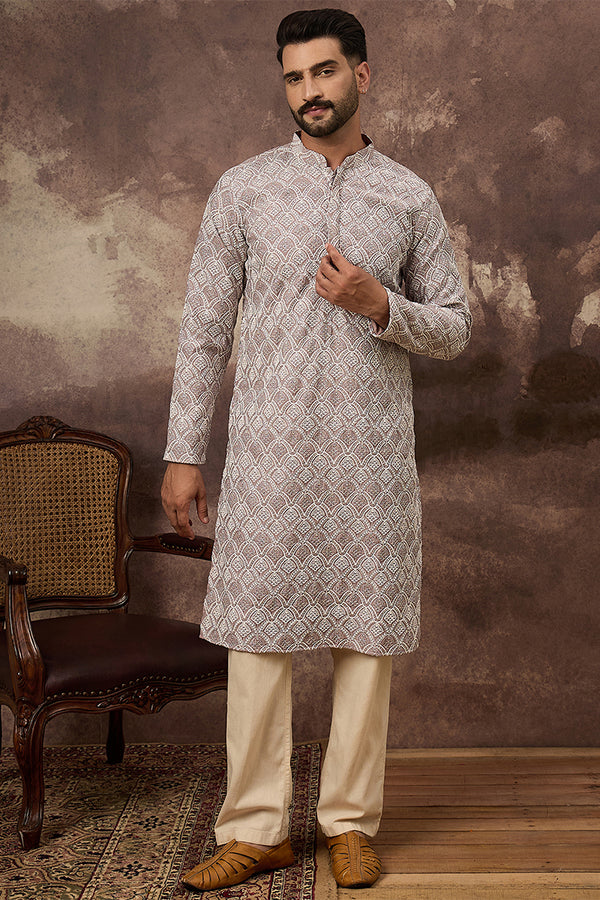 Mauve Viscose Rayon Solid Embroidered Straight Kurta HMKU1389