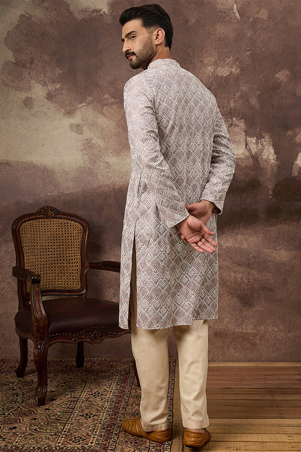 Mauve Viscose Rayon Solid Embroidered Straight Kurta HMKU1389