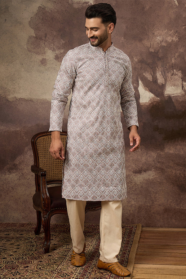 Mauve Viscose Rayon Solid Embroidered Straight Kurta HMKU1389
