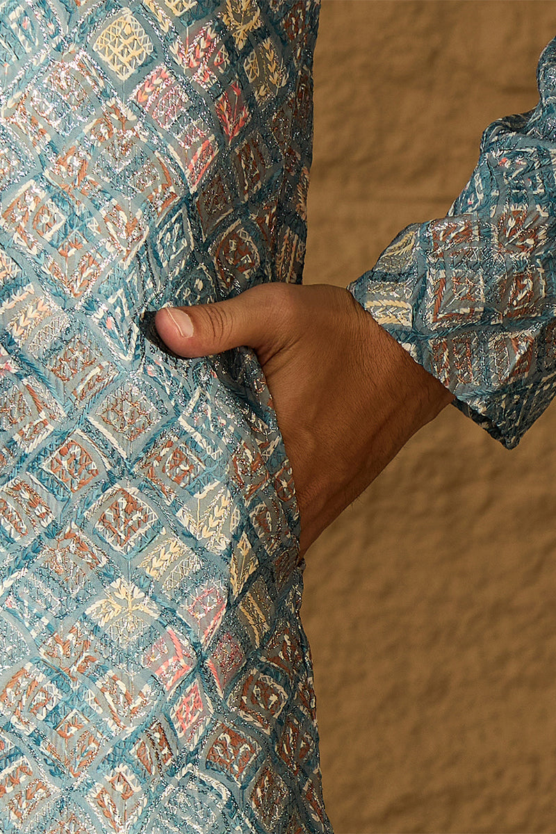 Blue Viscose Rayon Abstract Embroidered Straight Kurta MKU1391