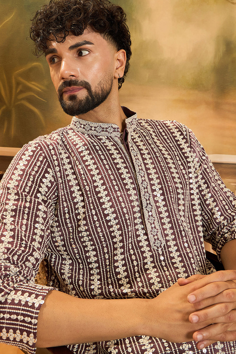 Purple Viscose Rayon Embroidered Kurta With Trousers MKSET1409
