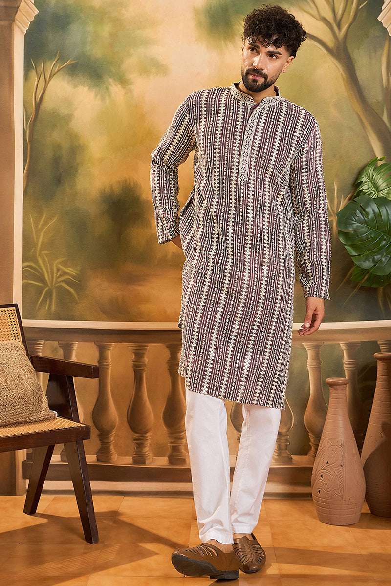 Purple Viscose Rayon Embroidered Straight Kurta MKU1409