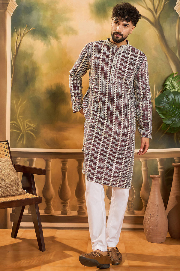 Purple Viscose Rayon Embroidered Straight Kurta MKU1409