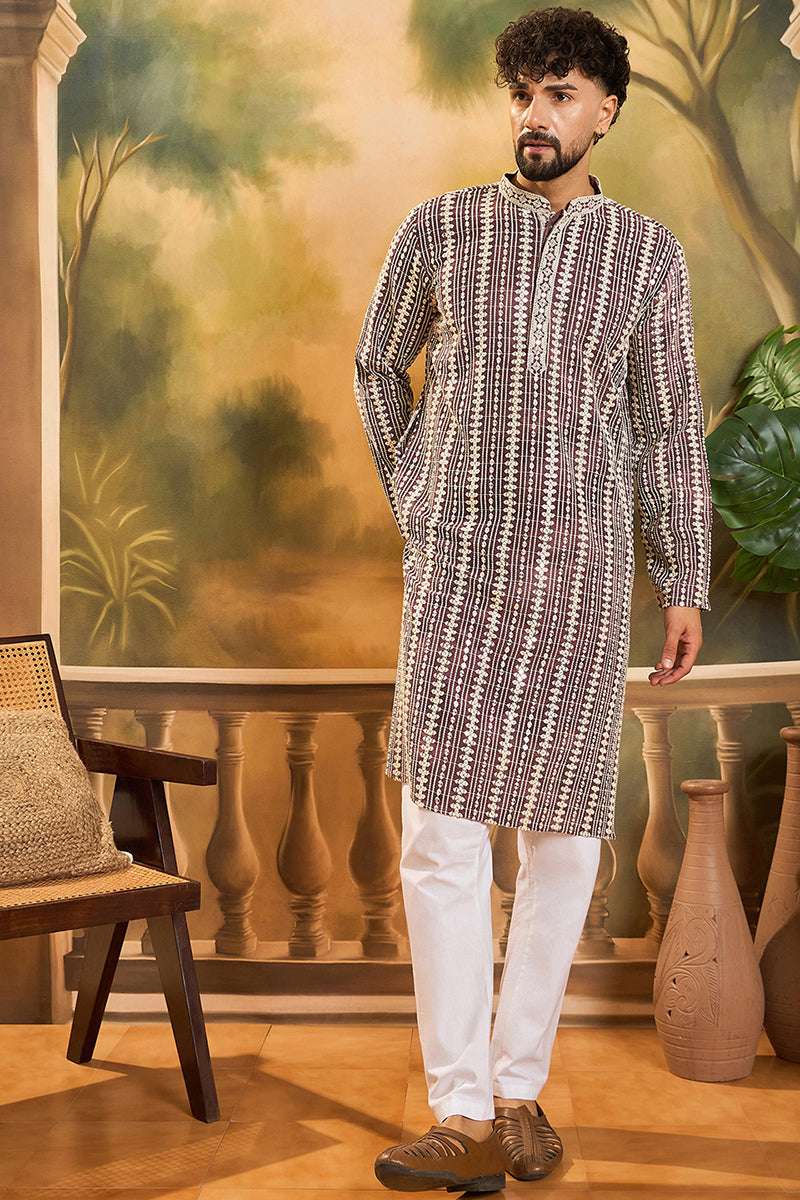 Purple Viscose Rayon Embroidered Kurta With Trousers MKSET1409
