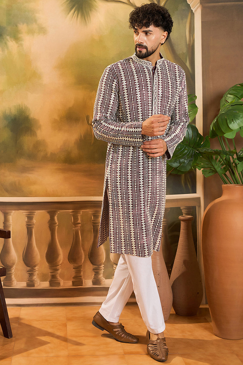 Purple Viscose Rayon Embroidered Straight Kurta MKU1409