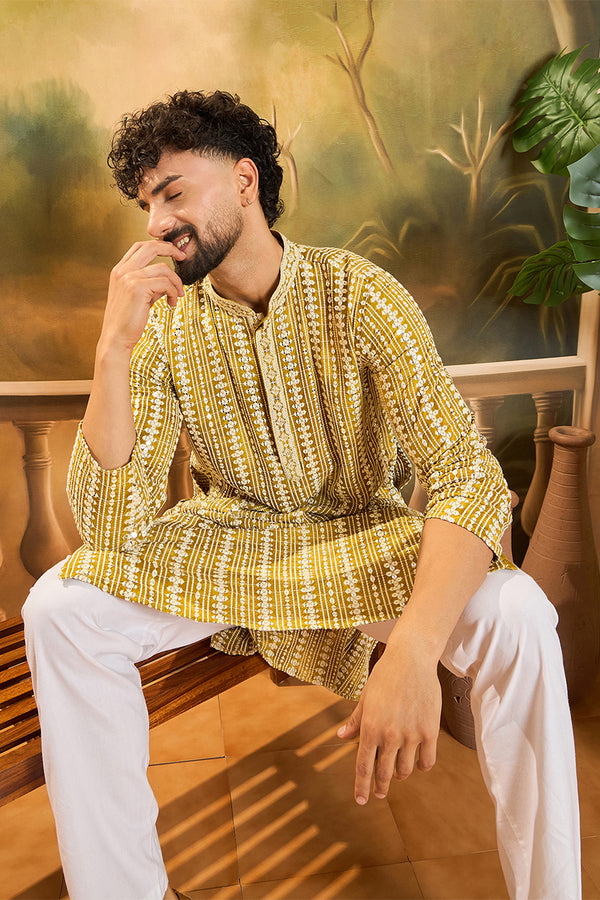 Mustard Viscose Rayon Embroidered Straight Kurta MKU1410