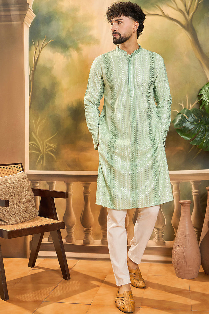 Viscose Rayon Green Solid Embroidered Kurta With Trouser MKSET1435
