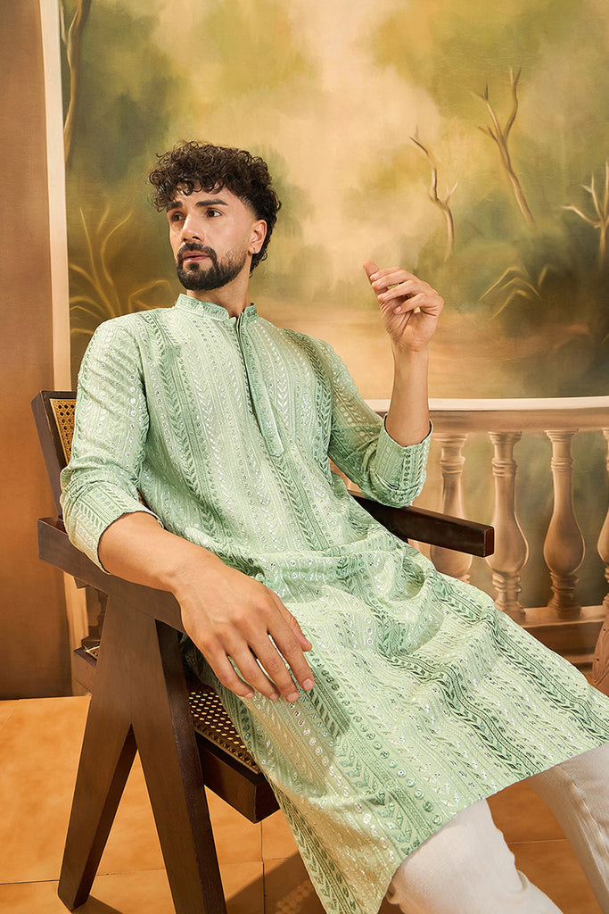 Viscose Rayon Green Solid Embroidered Kurta With Trouser MKSET1435