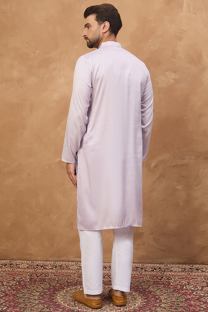 Lavender Silk Blend Solid Embroidered Straight Kurta MKU1443