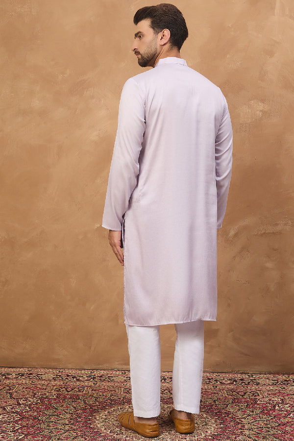 Lavender Silk Blend Solid Embroidered Straight Kurta With Pant Set MKSET1443