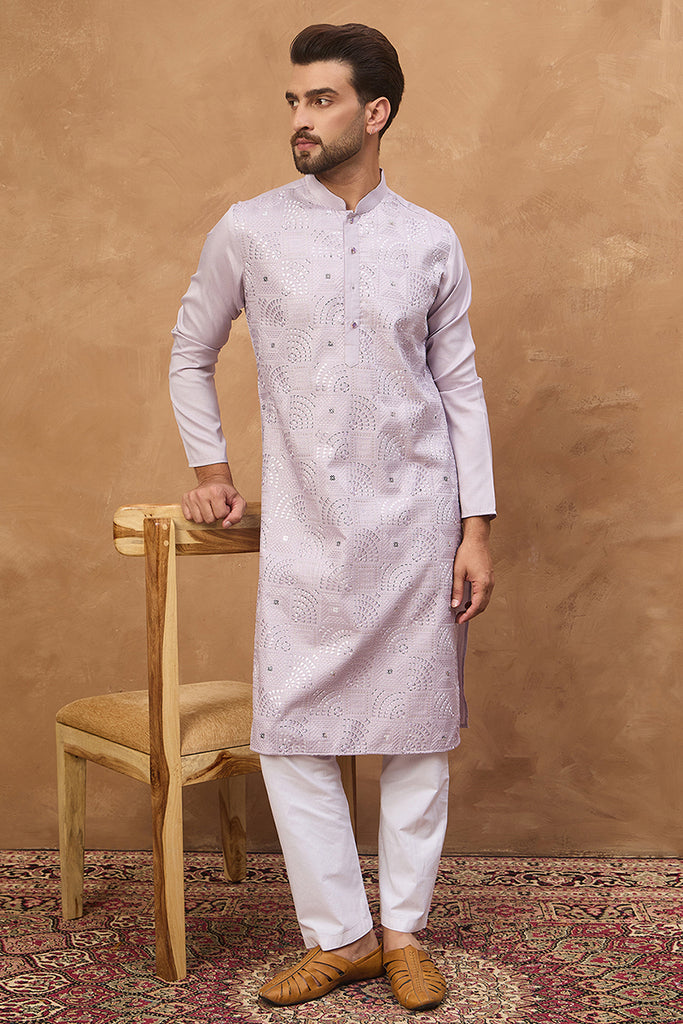 Lavender Silk Blend Solid Embroidered Straight Kurta MKU1443