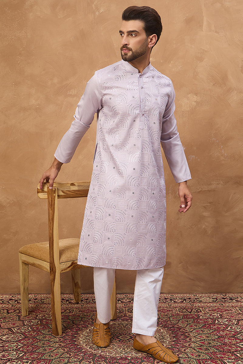 Lavender Silk Blend Solid Embroidered Straight Kurta MKU1443
