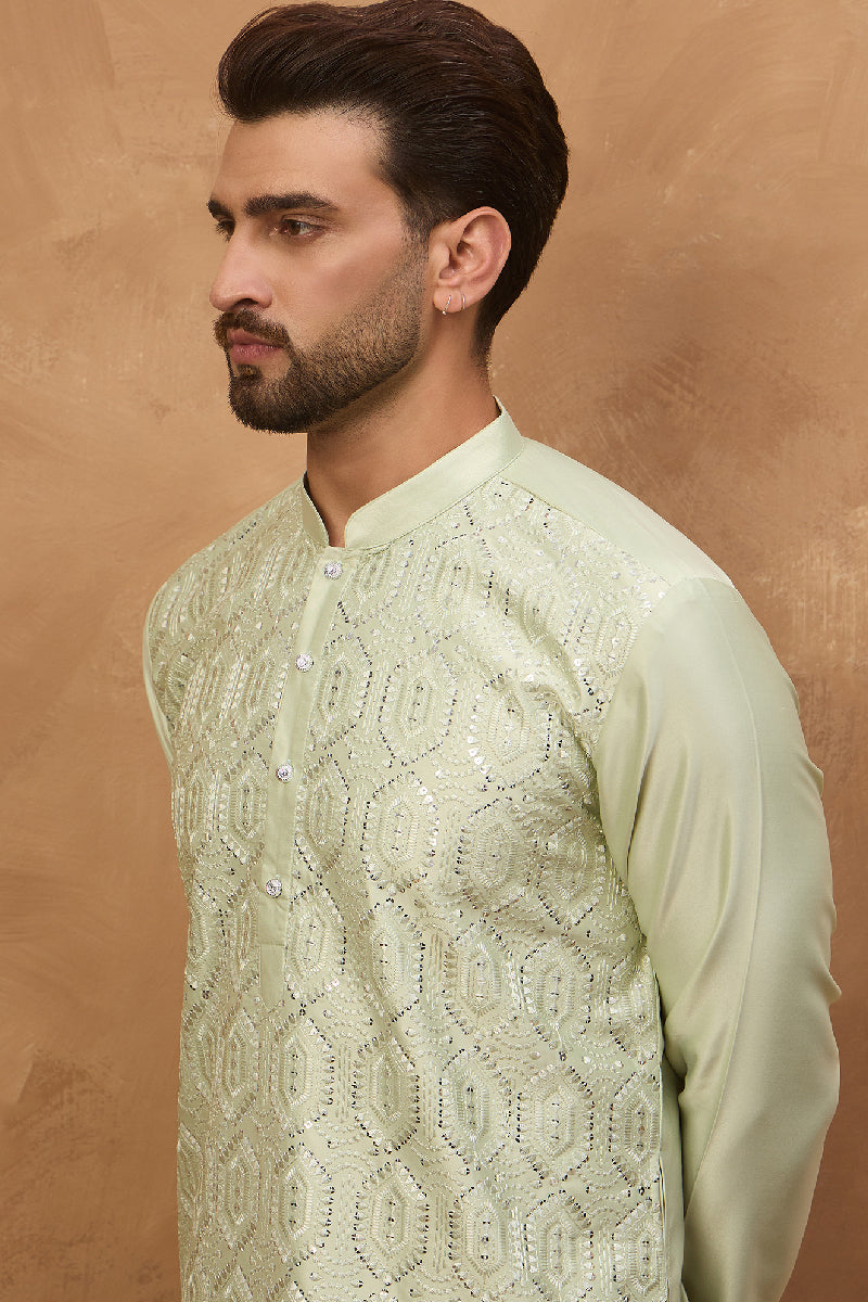 Peach Silk Blend Solid Embroidered Straight Kurta With Pant Set MKSET1445