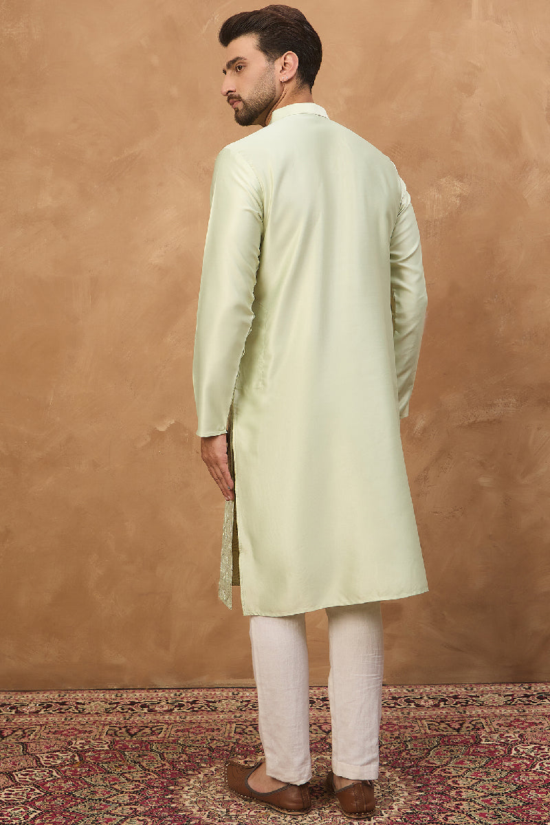 Peach Silk Blend Solid Embroidered Straight Kurta With Pant Set MKSET1445