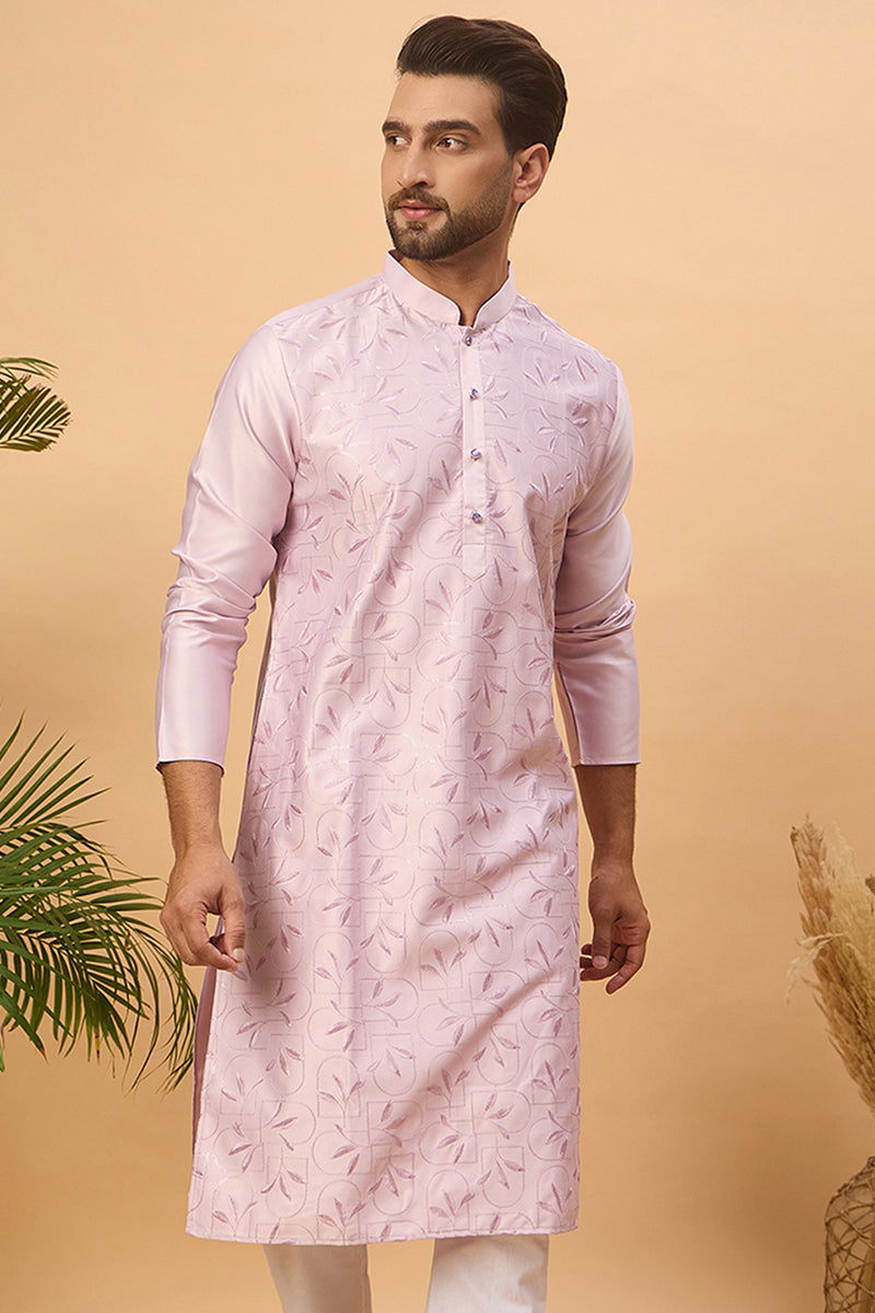 Lavender Silk Blend Solid Embroidered Straight Kurta MKU1447
