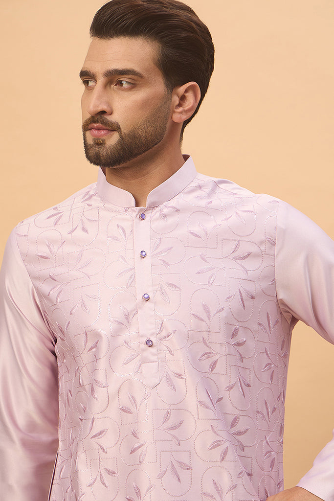Lavender Silk Blend Solid Embroidered Straight Kurta MKU1447