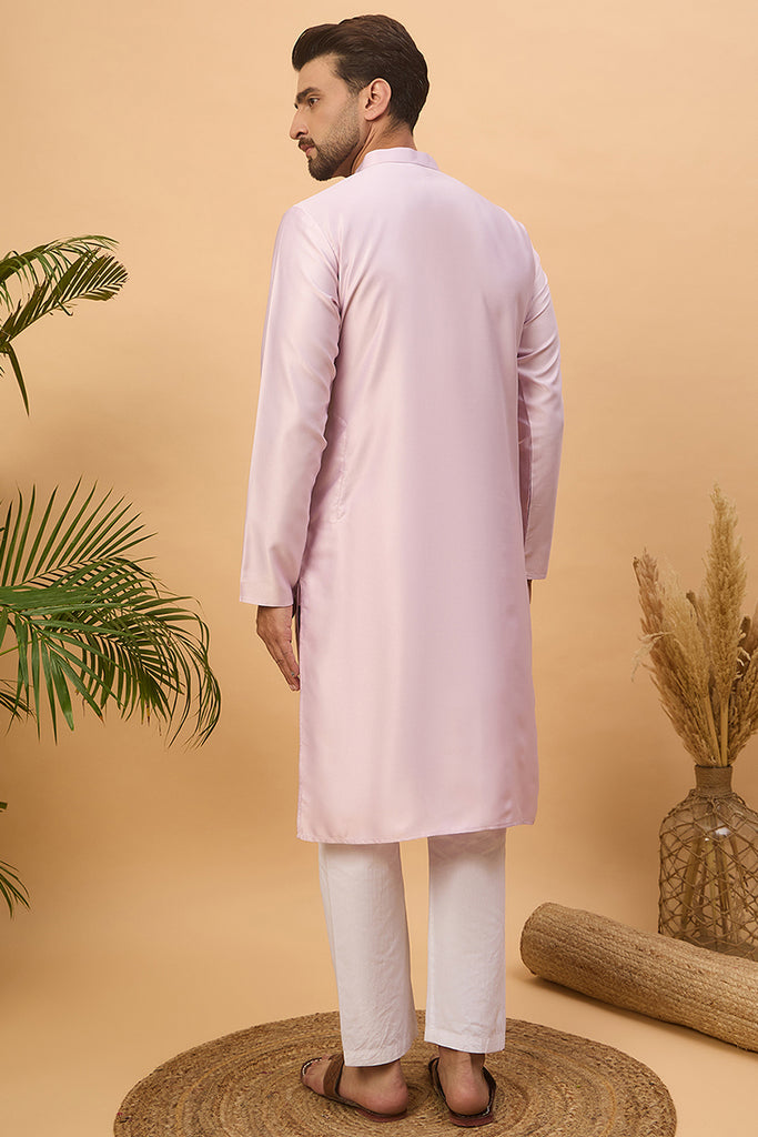 Lavender Silk Blend Solid Embroidered Straight Kurta MKU1447