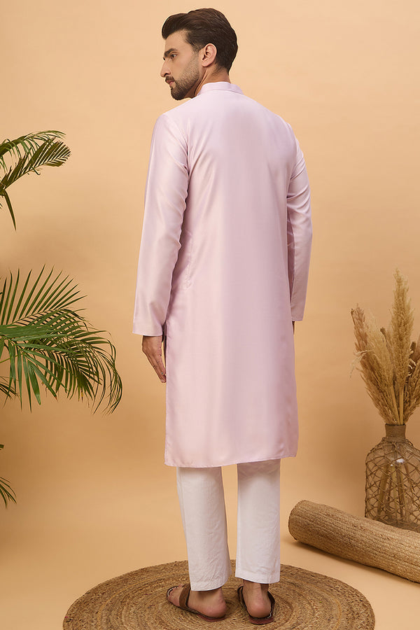 Lavender Silk Blend Solid Embroidered Straight Kurta MKU1447