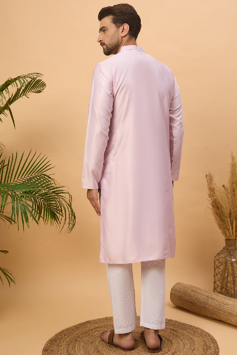 Lavender Silk Blend Solid Embroidered Straight Kurta With Pant Set MKSET1447
