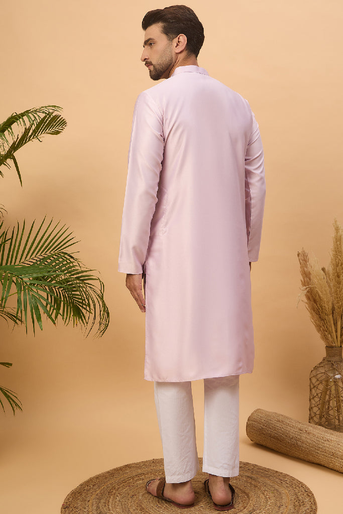 Lavender Silk Blend Solid Embroidered Straight Kurta With Pant Set MKSET1447