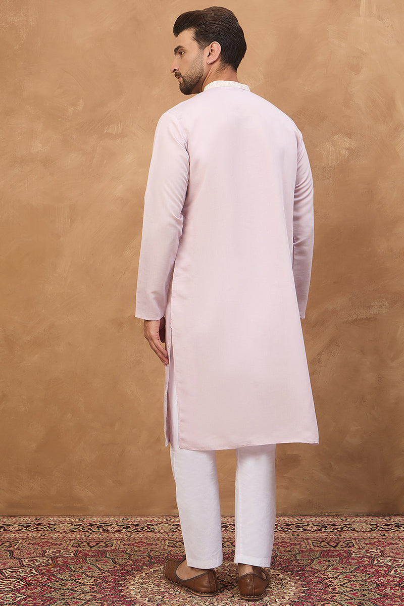 Lavender Silk Blend Solid Embroidered Straight Kurta MKU1448