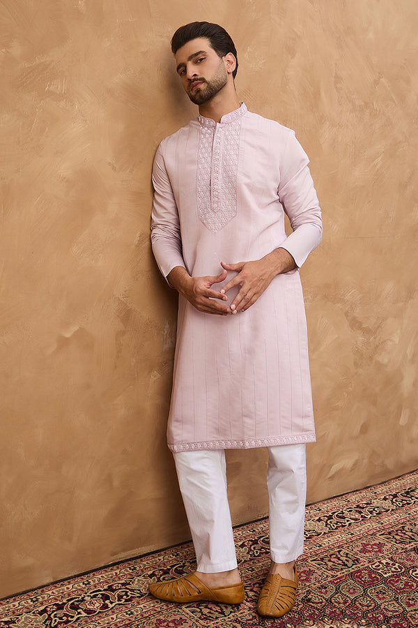 Lavender Silk Blend Solid Embroidered Straight Kurta MKU1449