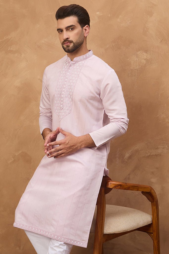 Lavender Silk Blend Solid Embroidered Straight Kurta MKU1449
