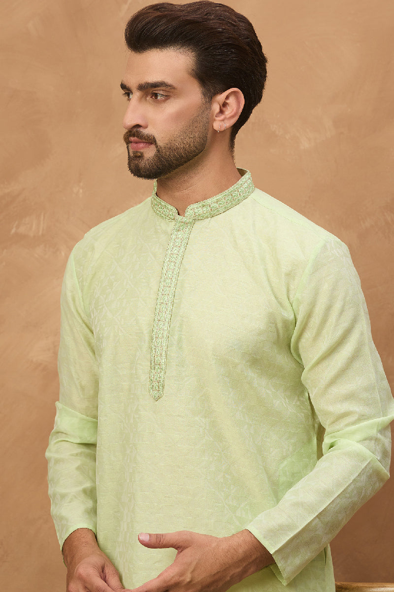 Green Silk Blend Solid Embroidered Straight Kurta With Pant Set MKSET1451
