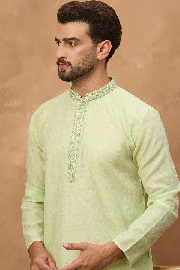 Green Silk Blend Solid Embroidered Straight Kurta With Pant Set MKSET1451