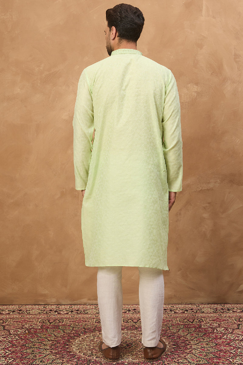 Green Silk Blend Solid Embroidered Straight Kurta With Pant Set MKSET1451