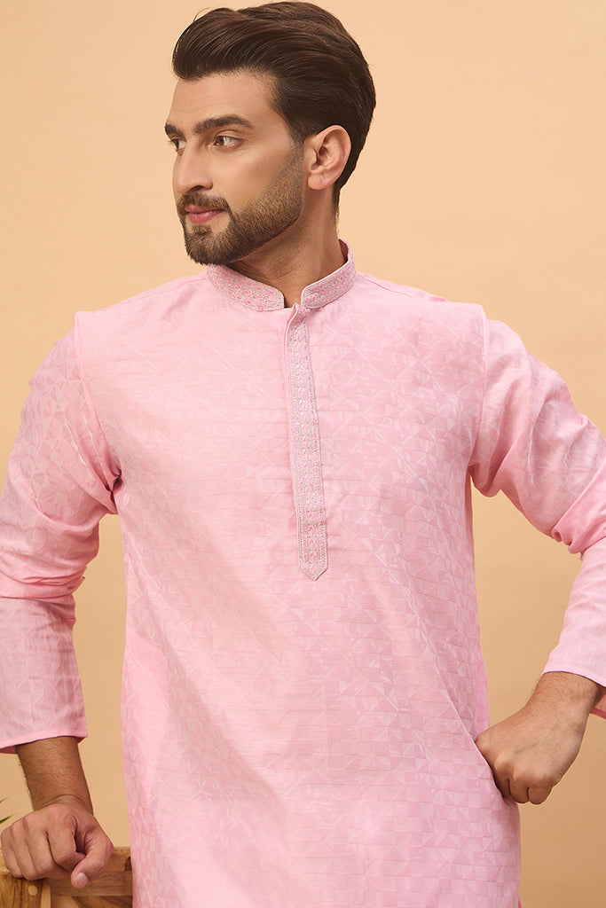 Pink Silk Blend Solid Embroidered Straight Kurta MKU1454
