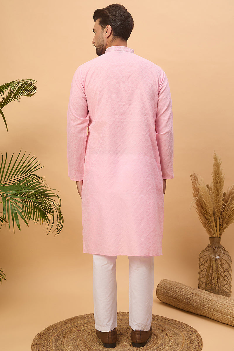 Pink Silk Blend Solid Embroidered Straight Kurta MKU1454