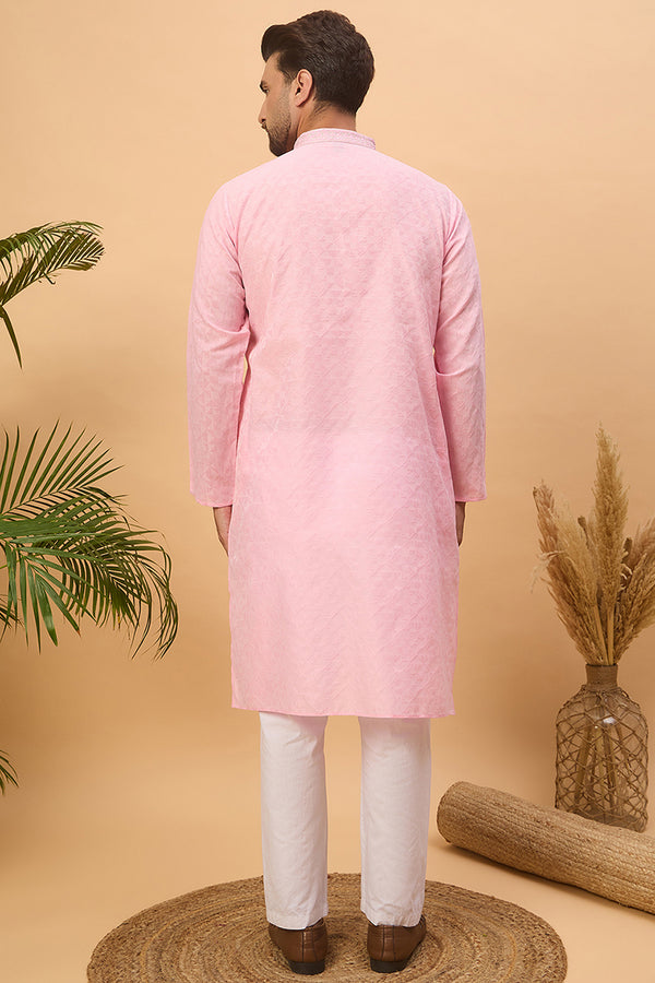 Pink Silk Blend Solid Embroidered Straight Kurta MKU1454