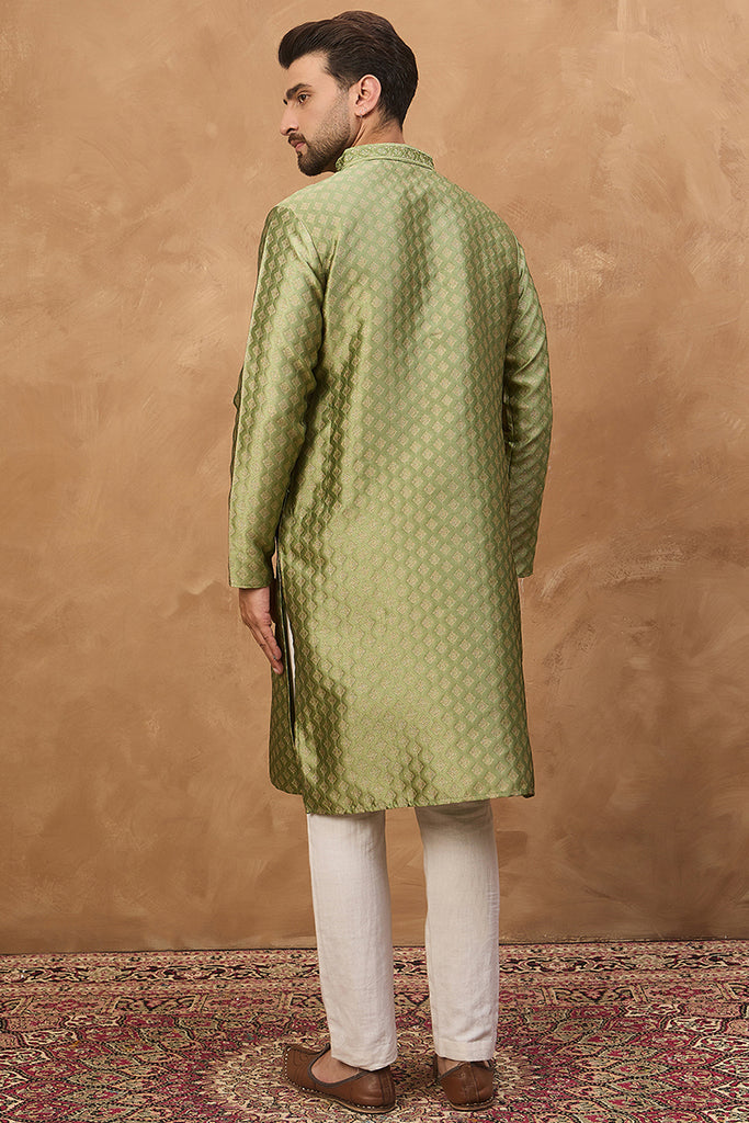 Green Silk Blend Solid Woven Design Straight Kurta MKU1456