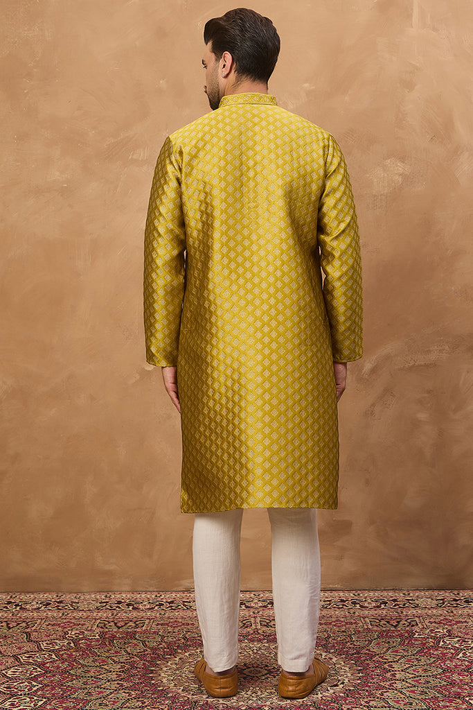 Yellow Silk Blend Solid Woven Design Straight Kurta MKU1459